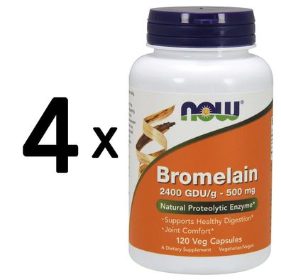 4 x NOW Foods Bromelain, 500mg - 120 vcaps