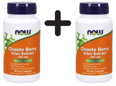 2 x NOW Foods Chaste Berry Vitex Extract, 300mg - 90 vcaps