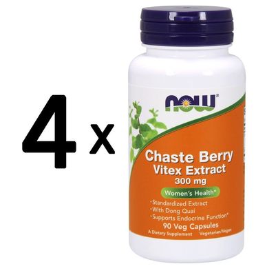 4 x NOW Foods Chaste Berry Vitex Extract, 300mg - 90 vcaps