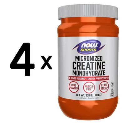 4 x NOW Foods Micronized Creatine Monohydrate - 500g
