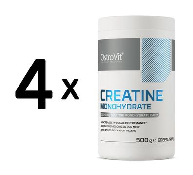 4 x OstroVit Creatine Monohydrate, Green Apple - 500g
