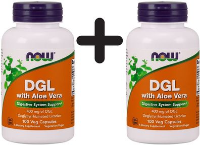 2 x NOW Foods DGL with Aloe Vera - 100 vcaps