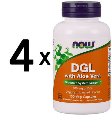 4 x NOW Foods DGL with Aloe Vera - 100 vcaps