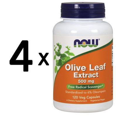 4 x NOW Foods Olive Leaf Extract, 500mg - 120 vcaps