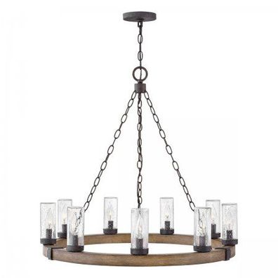 Elstead Lighting Sawyer Pendelleuchte 9-flammig Sequoia-Holzoptik Rost-Eisen-Akzenten