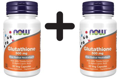 2 x NOW Foods Glutathione with Milk Thistle Extract & Alpha Lipoic Acid, 500mg - 30 v