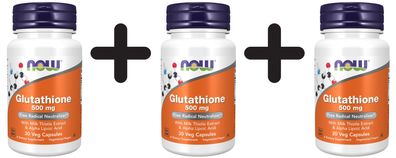3 x NOW Foods Glutathione with Milk Thistle Extract & Alpha Lipoic Acid, 500mg - 30 v