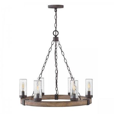 Elstead Lighting Sawyer Pendelleuchte 6-flammig Sequoia-Holzoptik Rost-Eisen-Akzenten
