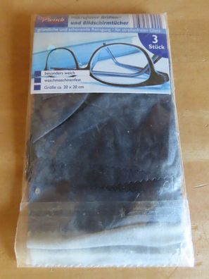 Mikrofaser Brillen- und Bildschirmtücher ca. 20x20cm (Original Verpackt)3St