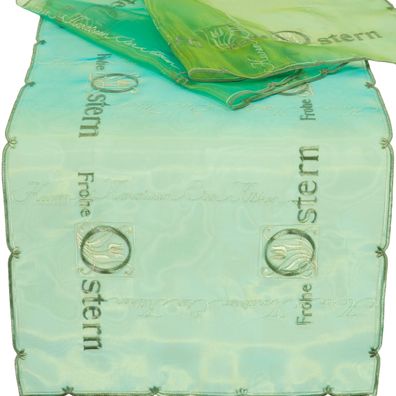 Plauener SPITZE Tischläufer Organza Stickerei FROHE OSTERN Grün Mitteldecke