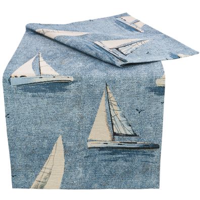 Tischläufer Tischdecke Sandner Maritim Segelyacht Gobelin Mitteldecke Blau