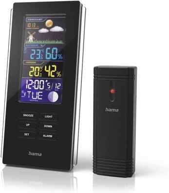 Hama Wetterstation Color Edge Funk Außensensor DCF Uhr Barometer Hygrometer
