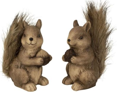 2 Stück Eichhörnchen mit flauschigem Schwanz & Nuss 18cm Herbst Dekoration Deko