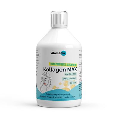 Kollagen MAX - Vital Shots - 500ml - Vitamine, MSM, Hyaluronsäure & Kurkuma