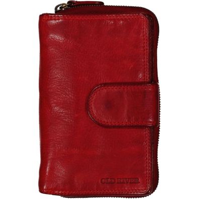 sportliche Leder-Portemonnaie in rot - used look Geldbörse mit Reißverschluss