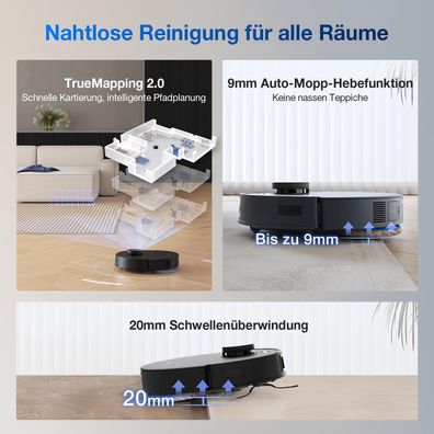 Leistungsstarker Saug- & Wischroboter 11.000 Pa, ZeroTangle & AI, Schwarz Default Tit