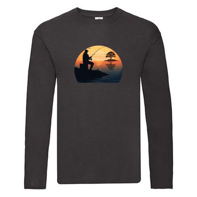Angler | Sonnenuntergang | Fischer | Fische Angeln Long Sleeve Schwarz
