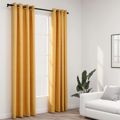vidaXL Verdunkelungsvorhänge Ösen Leinenoptik 2 Stk. Gelb 140x225 cm