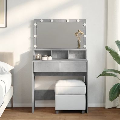 vidaXL Schminktisch mit LED-Beleuchtung Betongrau 80x41x134,5 cm