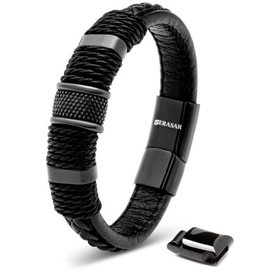 Serasar, lederarmband "ring" für herren, mit magnetverschluss