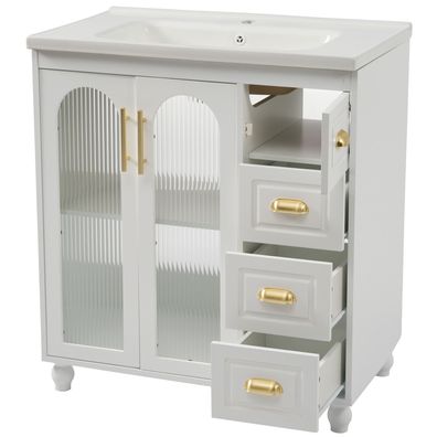 Waschtisch mit Unterschrank 80cm und Keramikbecken, weiß