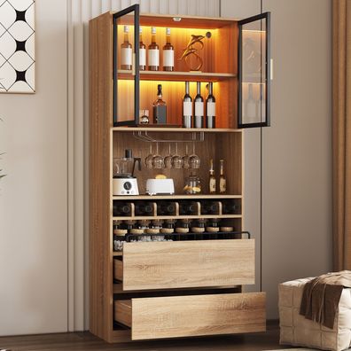 Schrank mit Glastüren und Beleuchtung 180 cm - Bar- oder Badezimmerschrank