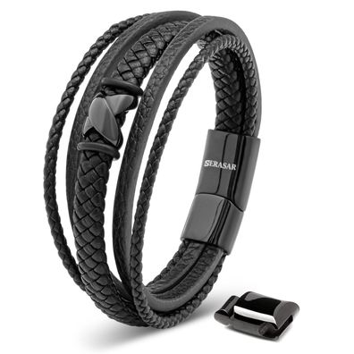 Serasar, lederarmband "flake" für herren, mit magnetverschluss
