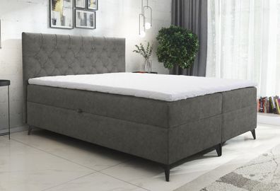 AX LIVING Boxspringbett 140x200 Palmeria Graphit Stauraum und Topper