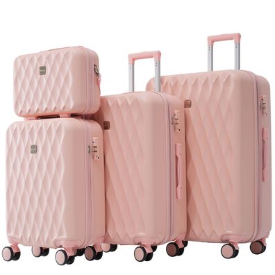 Koffer-Set S/M/L/XL mit Beautycase, Hartschale, 4 Rollen, TSA, ABS, Rosa