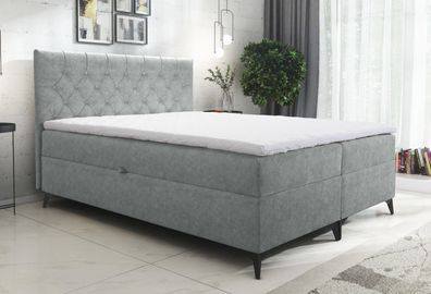 AX LIVING Boxspringbett 140x200 Palmeria Hellgrau Stauraum und Topper