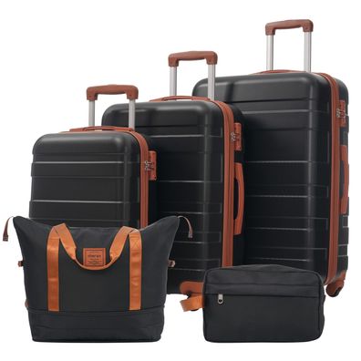 Koffer-Set M/L/XL mit Kulturbeutel, Hartschale, 4 Rollen, TSA, ABS, Schwarz