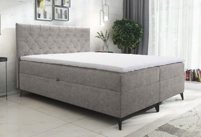 AX LIVING Boxspringbett 140x200 mit Bettkasten Palmeria in Graubeige