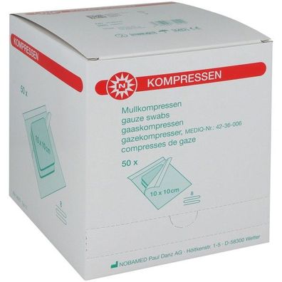 Nobamed Mullkompressen steril 8-fach | 50 x 2 Stück | 10 x 10 cm | PZN 07385747
