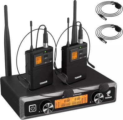 TONOR UHF Mikrofon Set Wireless Headset Lavalier Funkmikrofon 60m Reichweite