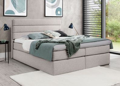 AX LIVING Boxspringbett 140x200 Beige Sequoio mit Stauraum und Topper