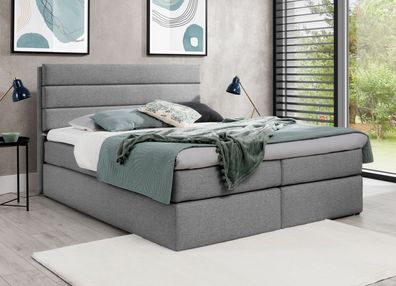 AX LIVING Boxspringbett 140x200 mit Matratze und Topper Sequoio Grau
