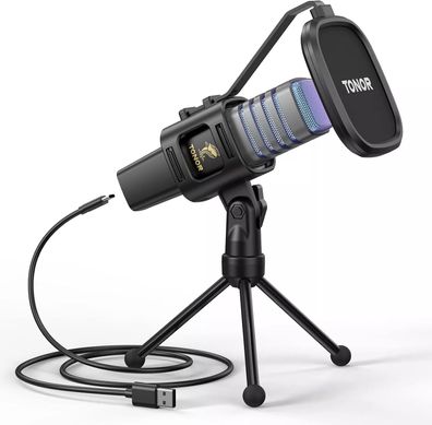 TONOR TC30S+ RGB USB-Kondensatormikrofon mit Arm & PopFilter für Gaming Podcast