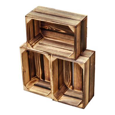 Holzkiste Dekokiste Box 30x20x15 cm 3er SET Geflammt