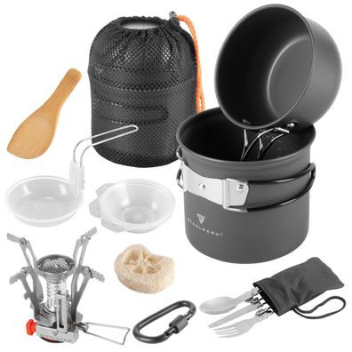 Stahlwerk Camping Kochgeschirr Alu Campinggeschirr Gaskocher Outdoor Set