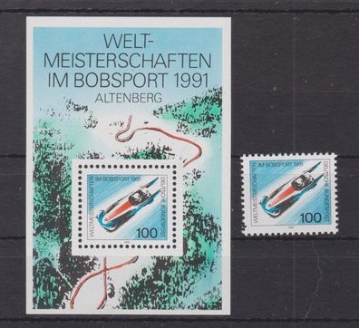 BRD 1991 postfrisch MiNr. 1496 + lock 23 Weltmeisterschaften im Bobsport, Altenberg