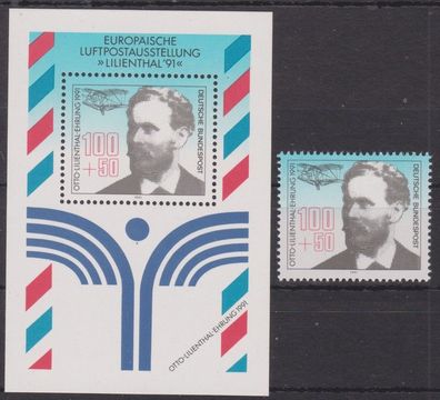 BRD 1991 postfrisch MiNr. 1543 + lock 24 Flugversuches von Otto Lilienthal