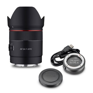 Samyang Set Weitwinkel Objektiv AF 24mm F1.8 Sony FE Voll APS-C & Lens Station