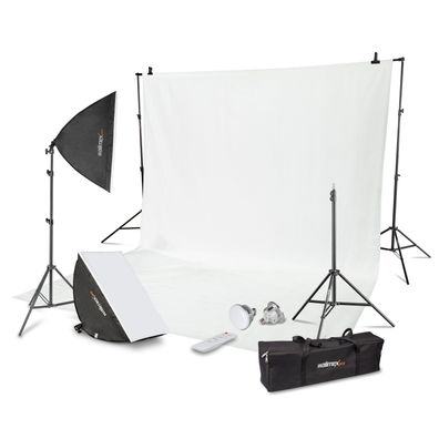 Walimex pro premium Fotostudio Set inkl. 2x Lampenstativ 2x Softbox Hintergrund