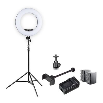 Walimex pro LED Rainbow Ringleuchte + Lampenstativ Akkus RGB Ringlicht 60W