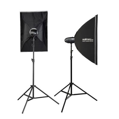 Walimex pro 2x Newcomer 300W II Studioblitz Softbox Lampenstativ LED Studiolicht