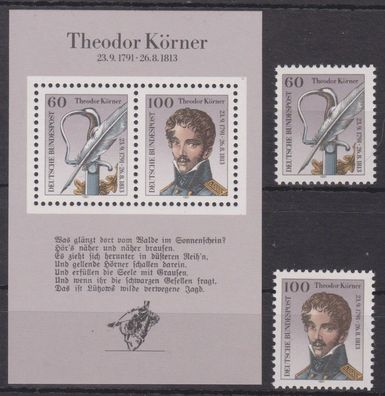 BRD 1991 postfrisch MiNr. 1559-1560 + lock 25 200. Geburtstag von Theodor Körner