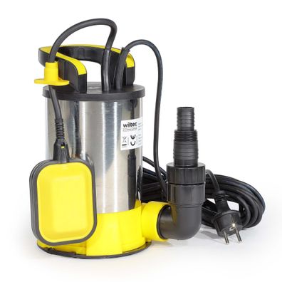 Wiltec flachsaugende Tauchpumpe Schwimmer 550W Edelstahl Tiefbrunnenpumpe Pumpe