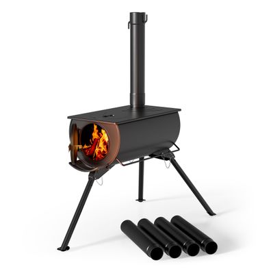 Wiltec Zeltofen Stahl Campingofen 85x57,5x238cm Holzofen Rauchabzug Ø 6cmx40cm