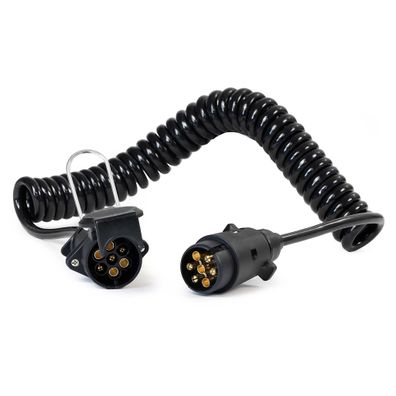 Wiltec 7-poliges Spiralkabel 3m Anhängerkabel PVC Verlängerungskabel Stecker Buchse