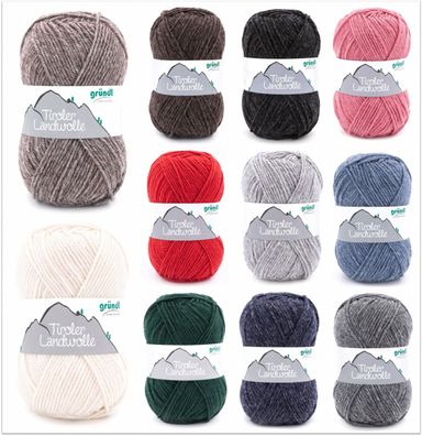 100g Gründl Tiroler Landwolle Garn zum Stricken Häkeln GP 59,90€/1kg